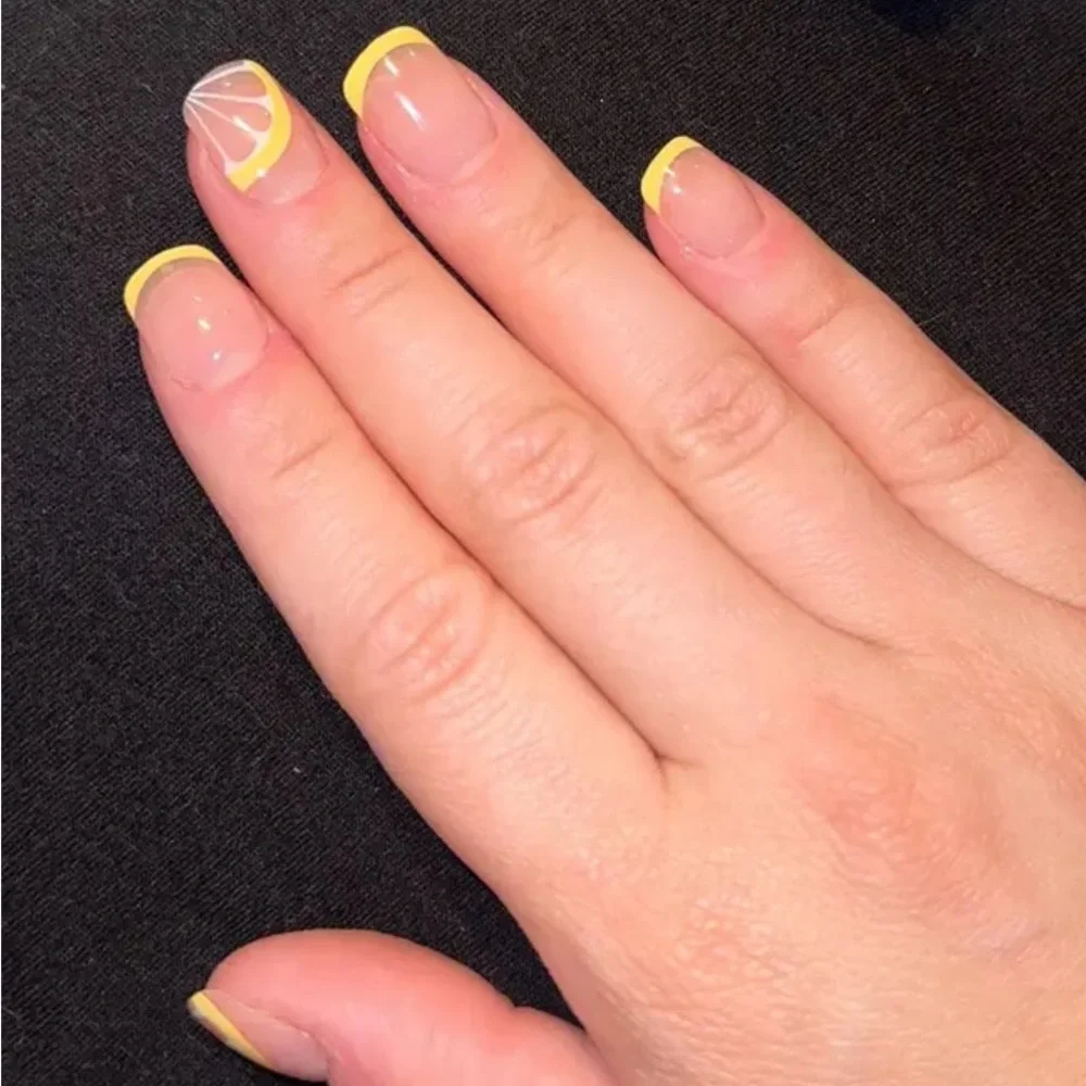 Summer lemon yellow French tip press on nails reusable 24 pcs short length NWT - Picture 7 of 15
